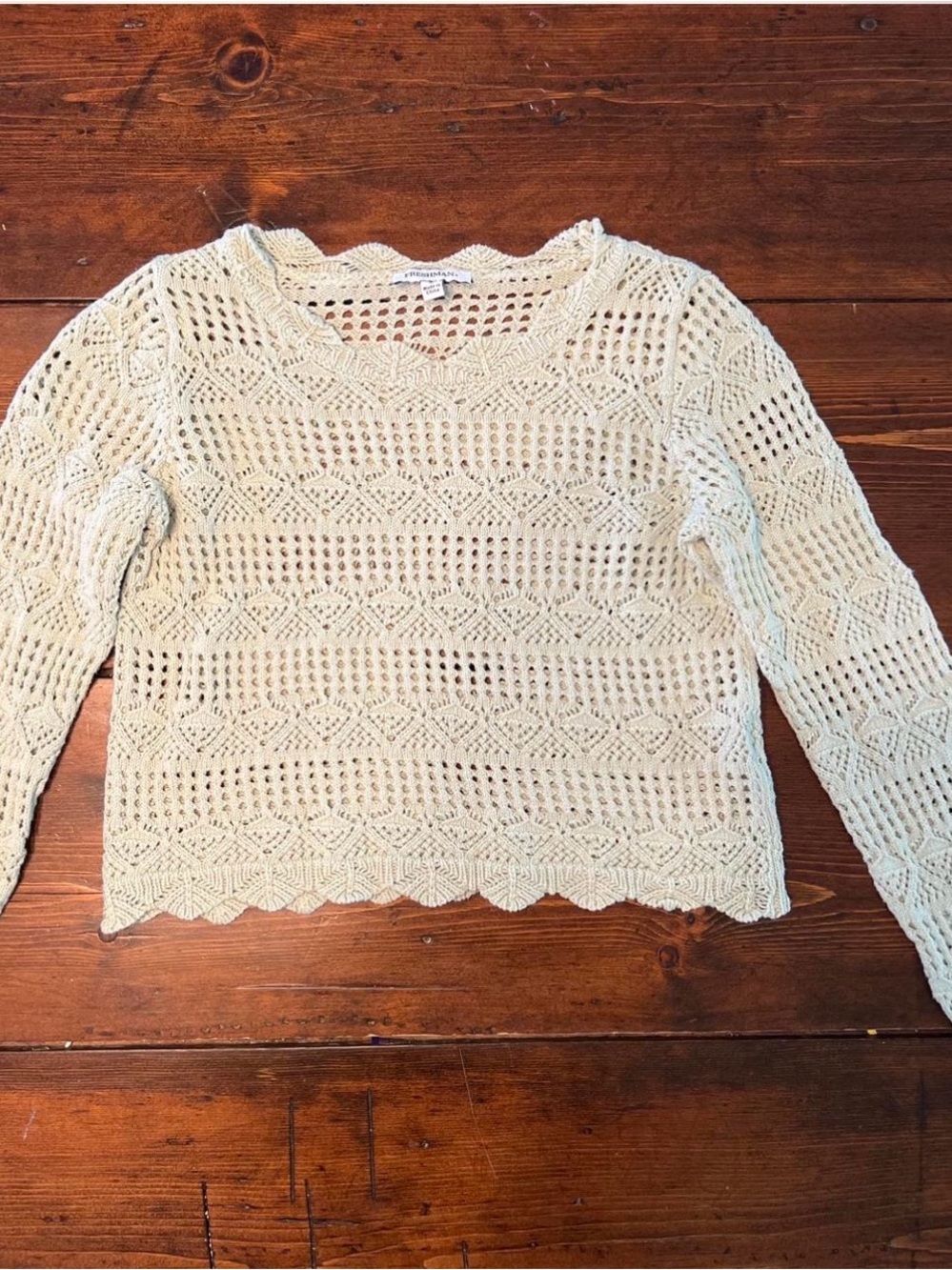 Open-Knit Crochet Sweater Top in light mint green